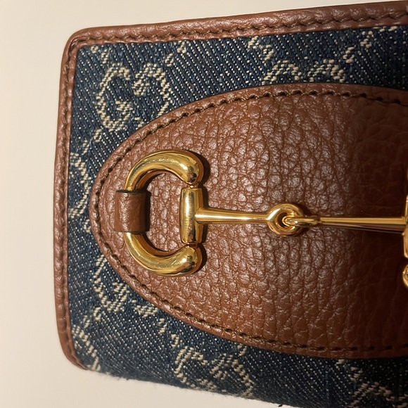 Gucci 1955 blue denim brown leather card holder - Picture 12 of 13